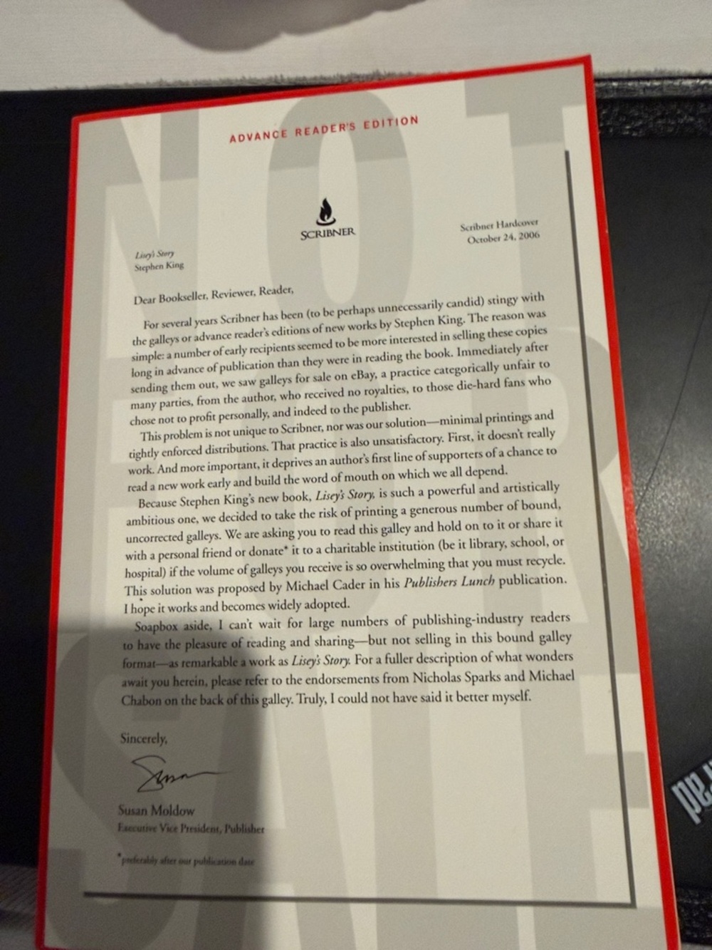 Stephen King’s Lisey’s Story Advance Reader's Edition - Limited Gallery edition